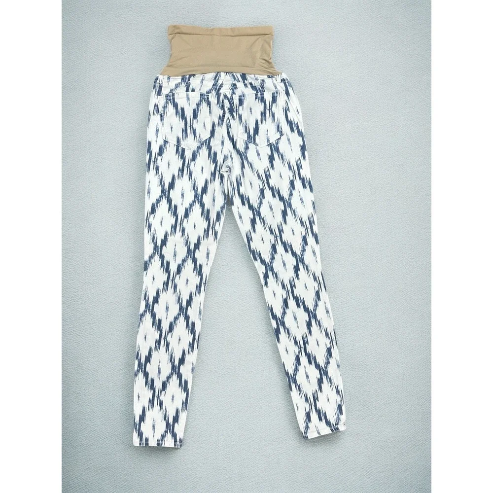 Paige Maternity 30 Verdugo Ultra Skinny Ikat Printed Jeans Alexandria White/Blue - Picture 3 of 9